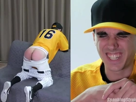 Straight twink spanked in a baseball uniform