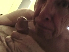 Grandpa gets another load of cum in his mouth, yum